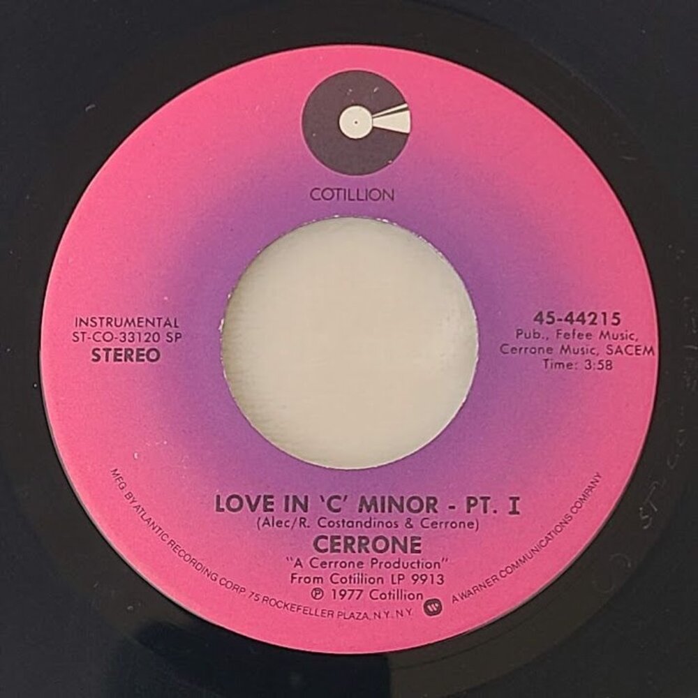 Cerrone – Love In 'C' Minor 45 RPM 7" Vinyl 1977 Cotillion 45-44215 Funk Soul